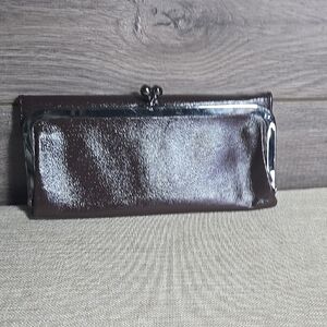 Hobo International Patent Brown Leather Clutch Wallet